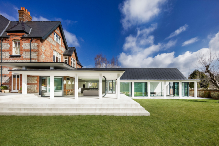 House with modern extension showing indoor outdoor interior design