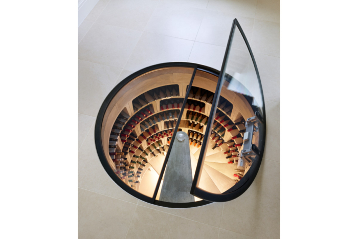 Spiral cellar with door open